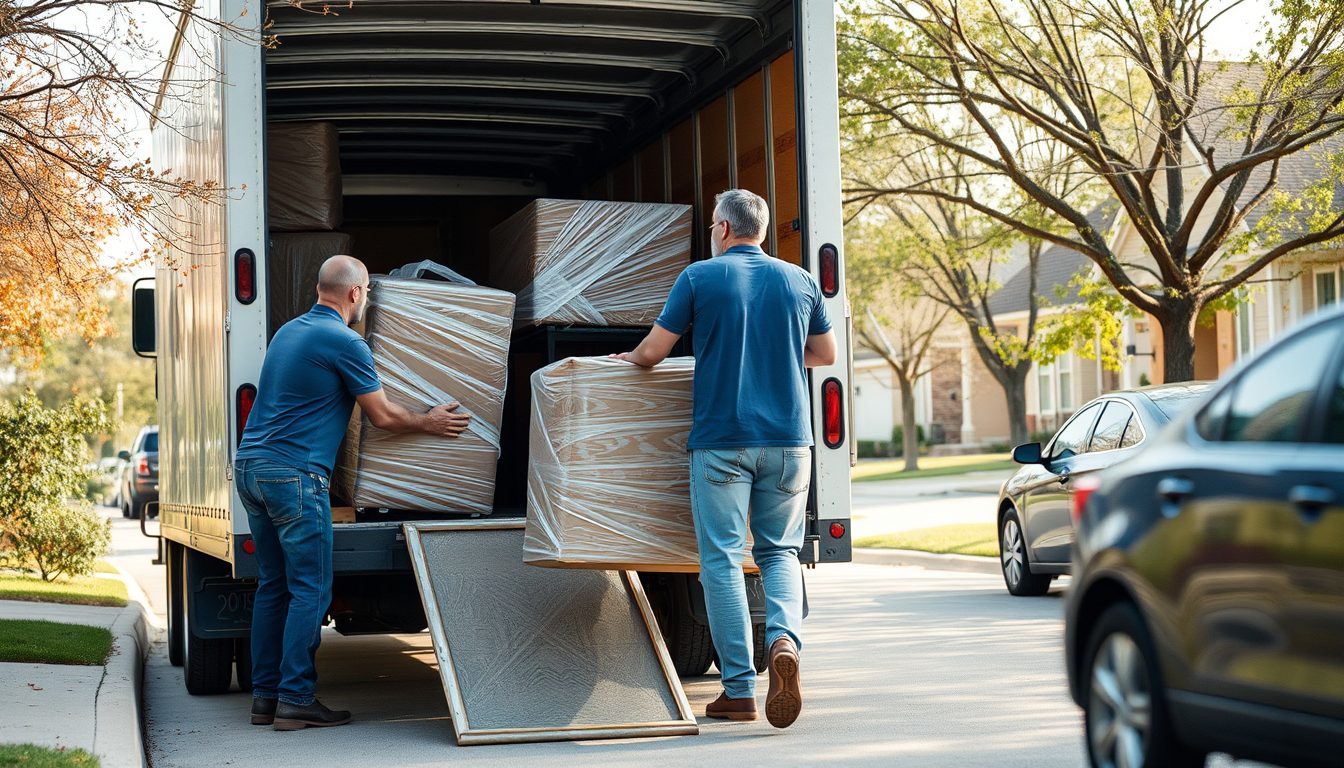 Armus Moving and Storage - moving truck and wrapped furniture in Cedar Park